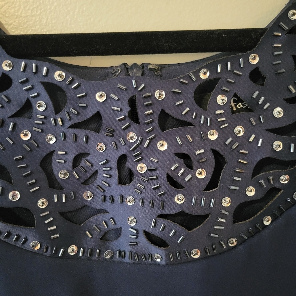 S.L. Fashions Navy Blue Tiered Mini Formal Party Dress. Size 14 - Picture 6 of 10